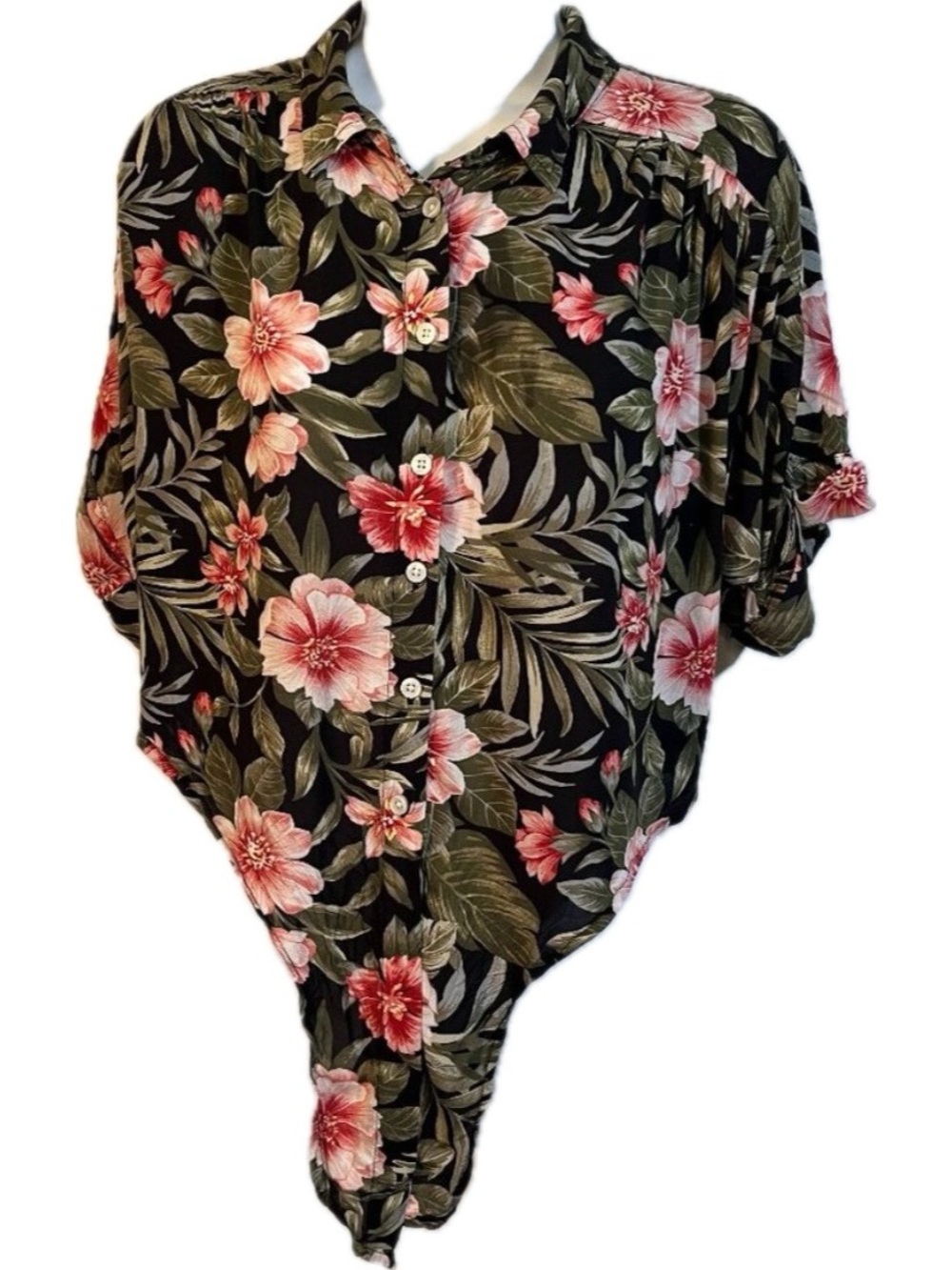 American Eagle Tropical Tie Front Blouse Size Small